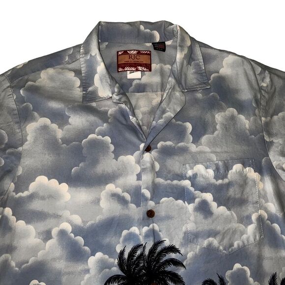 Vintage RJC Hawaiian Button Front Shirt Large Blue Cotton - Picture 7 of 11